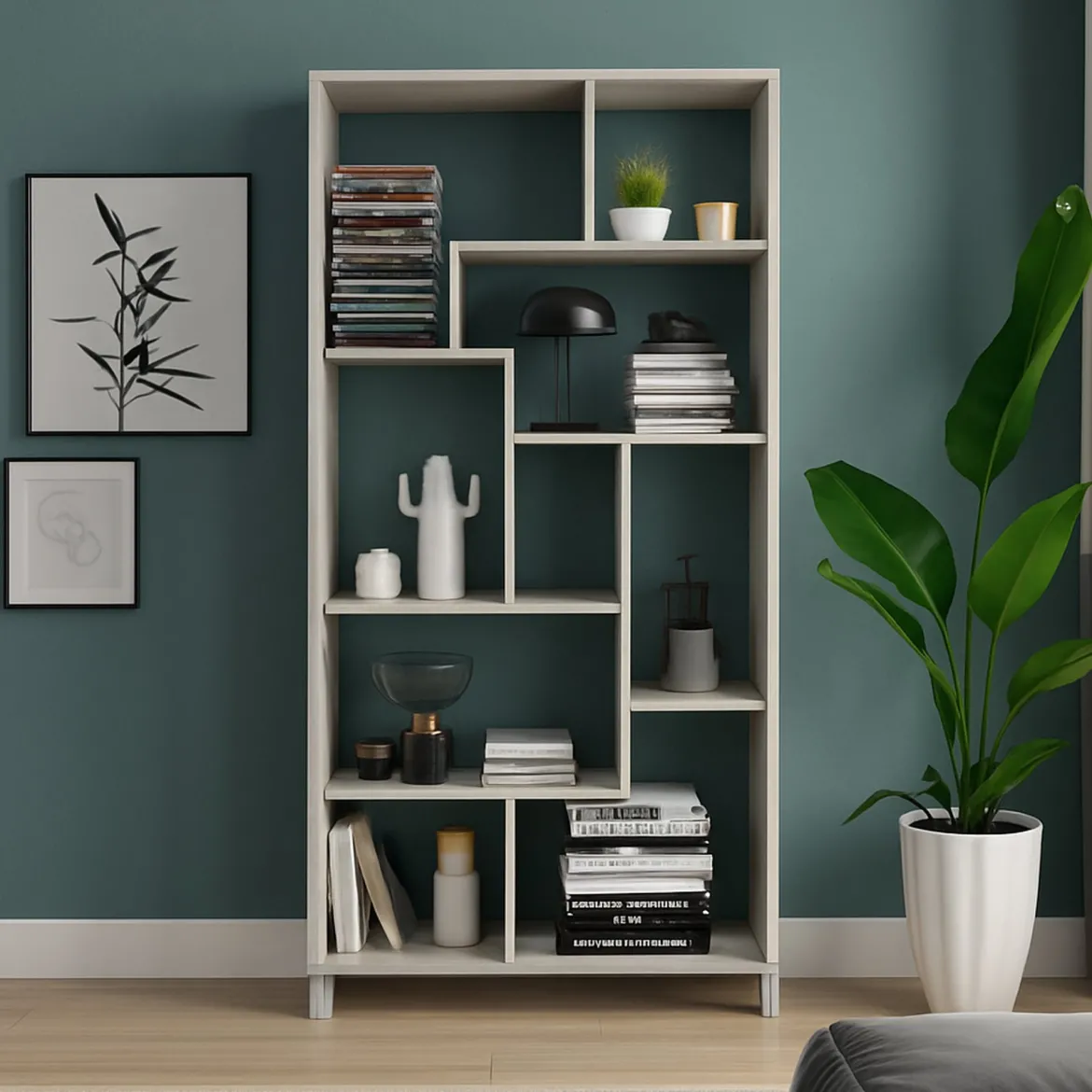 Libreria Grigio Cemento 8 Ripiani Installazione a Terra 68x25x161h cm, Struttura Aperta - Veniano