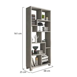 Libreria Grigio Cemento 8 Ripiani Installazione a Terra 68x25x161h cm, Struttura Aperta - Veniano