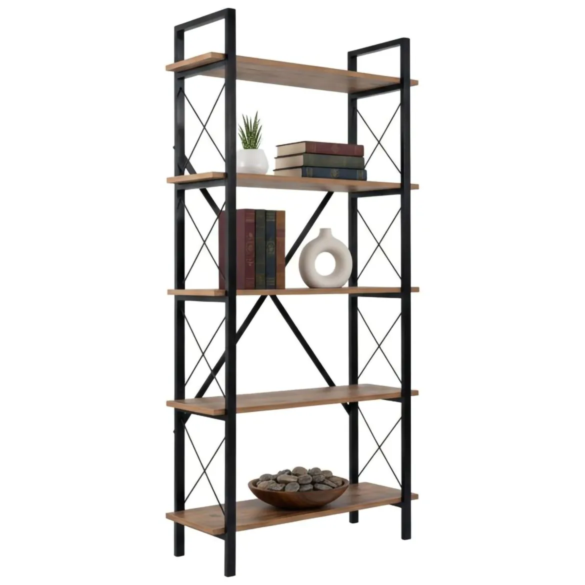 Libreria in legno massello pino e nera 90x180h cm - Suriel