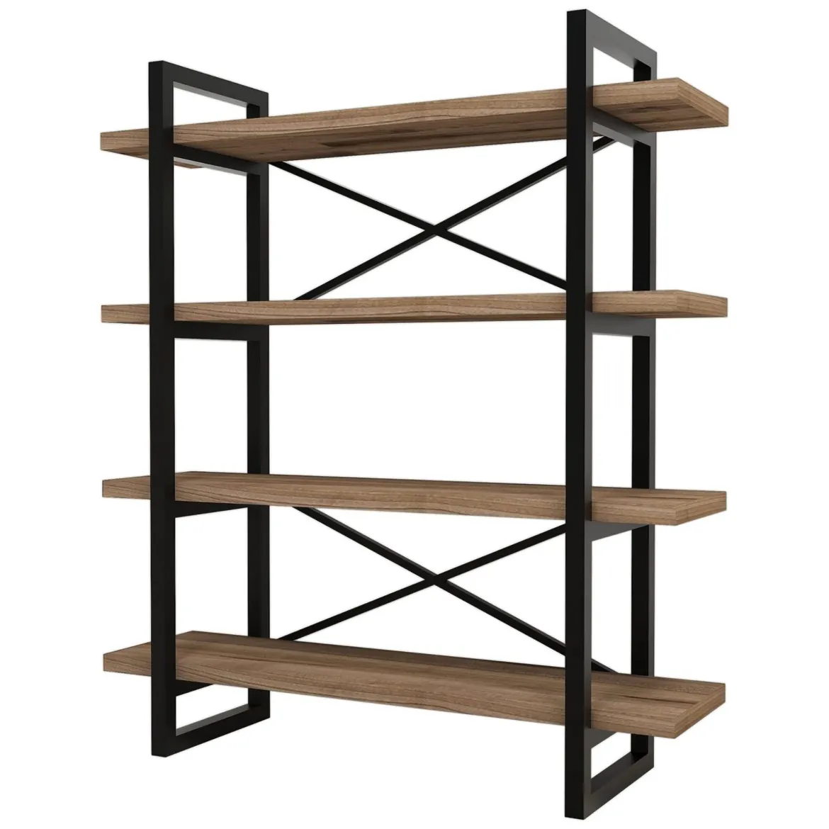 Libreria Marrone Nero 4 Ripiani Installazione Libera 106x33x120h cm, Materiale Struttura in Metallo - Inverigo