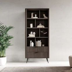 Libreria Marrone Noce 2 Cassetti 4 Ripiani 88x38x194h cm, con Piedini - Kada