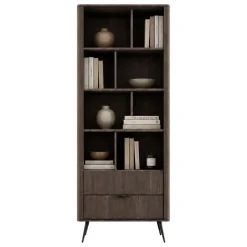 Libreria Marrone Noce 2 Cassetti 4 Ripiani 88x38x194h cm, con Piedini - Kada