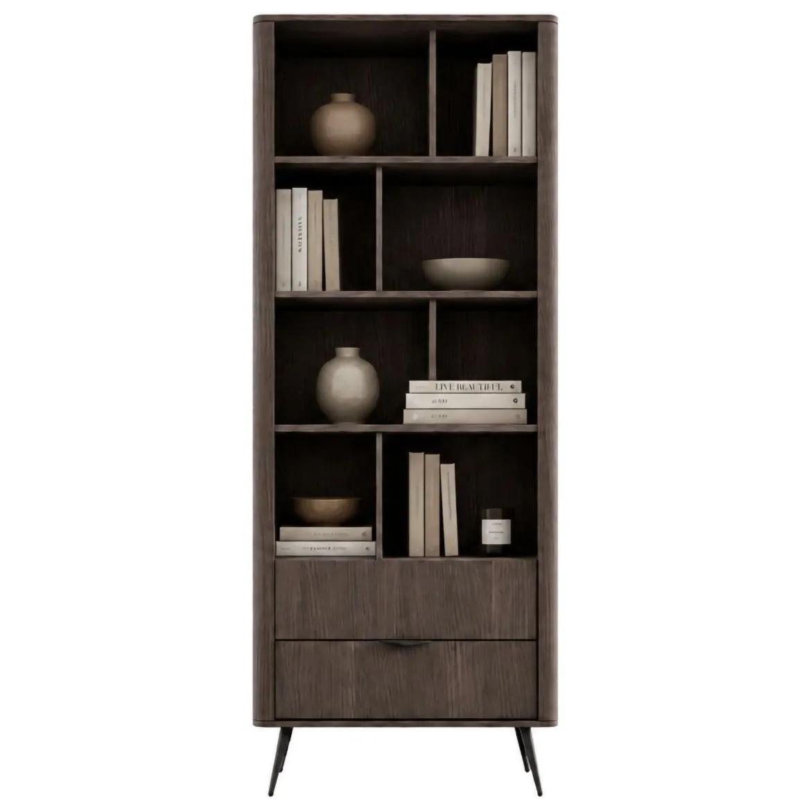 Libreria Marrone Noce 2 Cassetti 4 Ripiani 88x38x194h cm, con Piedini - Kada