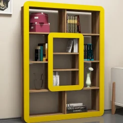 Libreria Marrone Noce Giallo 8 Ripiani Installazione Libera 108x22x140h cm, Sfumatura Colore Struttura Noce - Caltrano