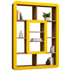 Libreria Marrone Noce Giallo 8 Ripiani Installazione Libera 108x22x140h cm, Sfumatura Colore Struttura Noce - Caltrano