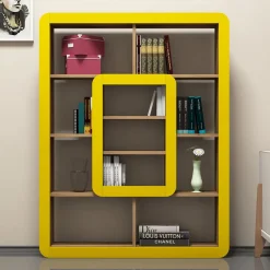 Libreria Marrone Noce Giallo 8 Ripiani Installazione Libera 108x22x140h cm, Sfumatura Colore Struttura Noce - Caltrano