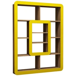 Libreria Marrone Noce Giallo 8 Ripiani Installazione Libera 108x22x140h cm, Sfumatura Colore Struttura Noce - Caltrano