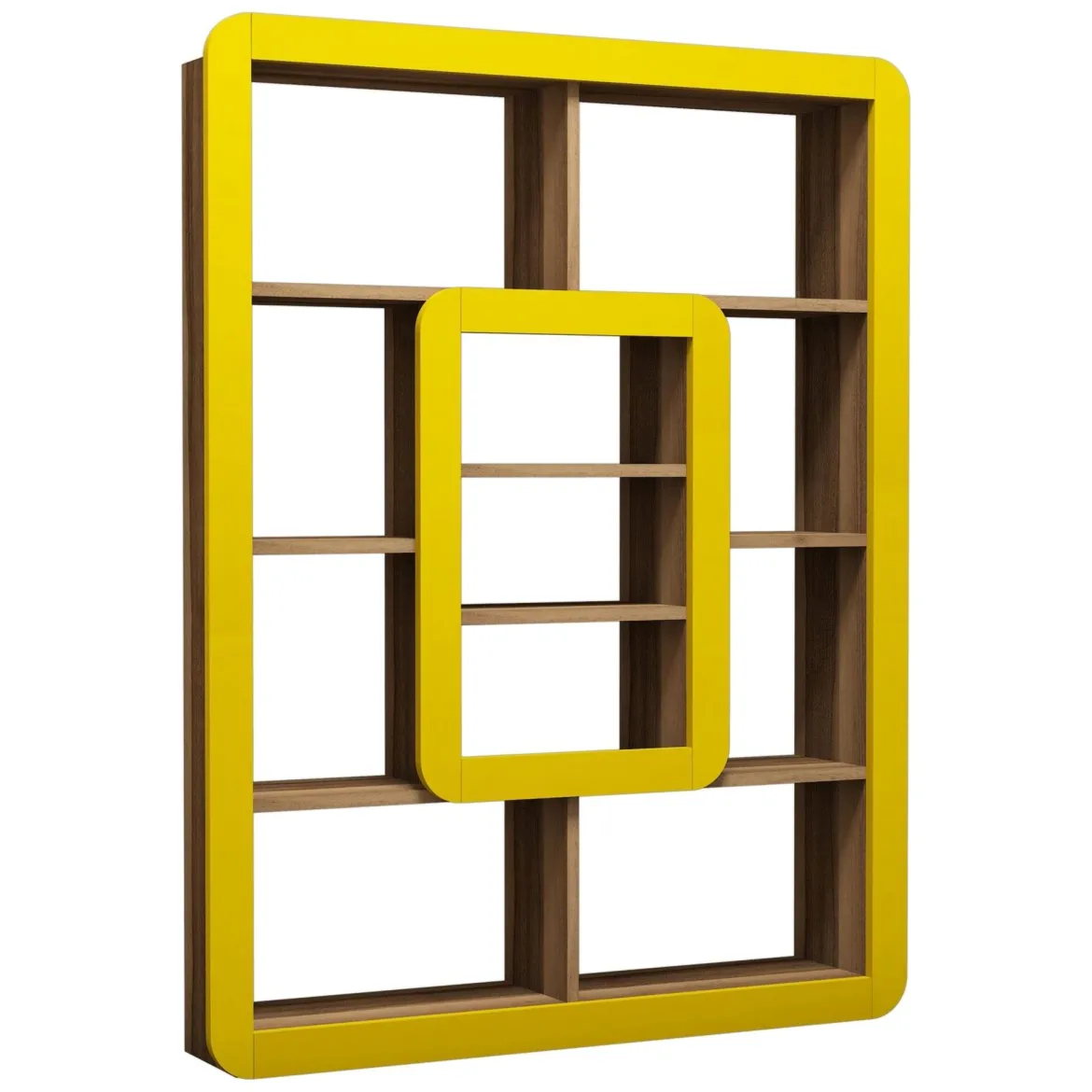 Libreria Marrone Noce Giallo 8 Ripiani Installazione Libera 108x22x140h cm, Sfumatura Colore Struttura Noce - Caltrano