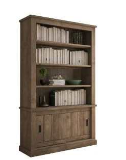 Libreria Marrone Noce Marrone Noce 3 Ripiani 2 Ante 122x40x203h cm, Installazione a Terra - Evandro