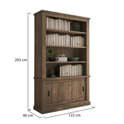 Libreria Marrone Noce Marrone Noce 3 Ripiani 2 Ante 122x40x203h cm, Installazione a Terra - Evandro