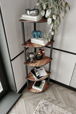Libreria Marrone Noce Nero 4 Ripiani Installazione Libera 34x34x139h cm, Sfumatura Colore Struttura Noce - Sessanio