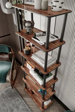Libreria Marrone Noce Nero 4 Ripiani Installazione Libera 63x30x150h cm, Utilizzabile Come Divisorio Locale - Pignone