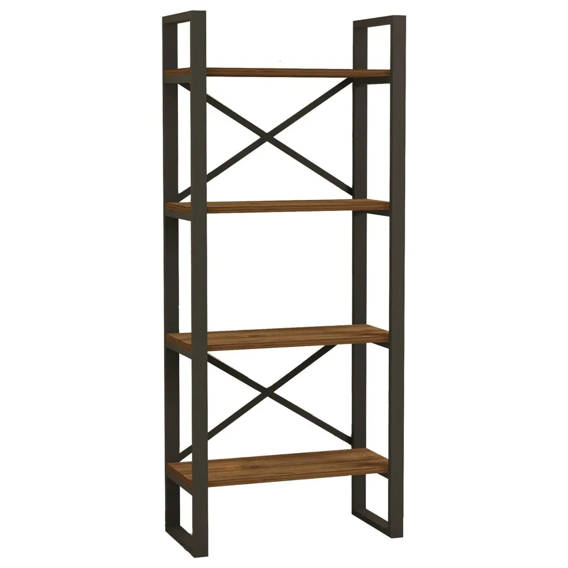 Libreria Marrone Noce Nero 4 Ripiani Installazione Libera 66x32x150h cm, Utilizzabile Come Divisorio Locale - Framur