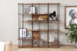 Libreria Marrone Noce Nero 5 Ripiani Installazione Libera 170x35x180h cm, Utilizzabile Come Divisorio Locale - Calogero