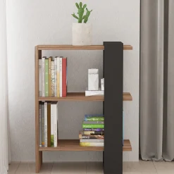 Libreria Marrone Noce Nero Rovere 3 Ripiani Installazione Libera 52x25x70h cm, Utilizzabile Come Divisorio Locale - Netro