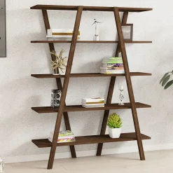 Libreria Marrone Noce 4 Ripiani Installazione Libera 115x30x144h cm, Struttura Verticale - Soragna