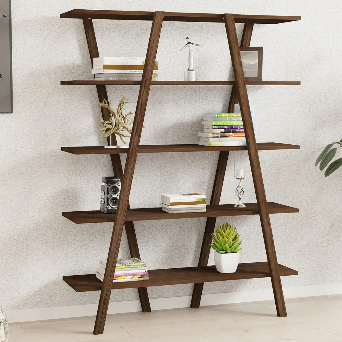 Libreria Marrone Noce 4 Ripiani Installazione Libera 120x25x150h cm, Struttura Verticale - Tertenia
