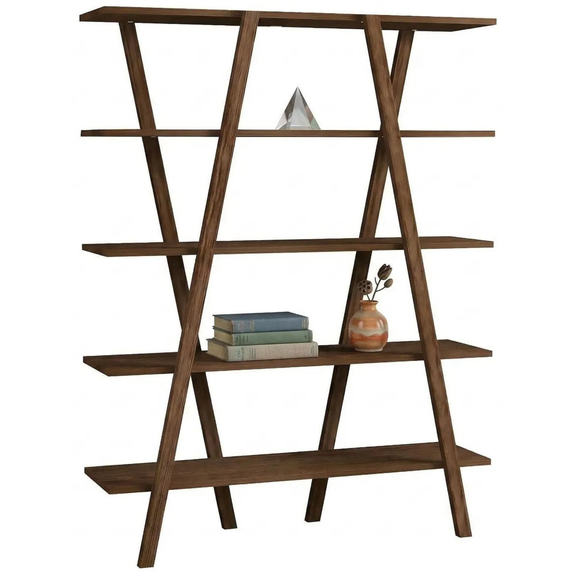 Libreria Marrone Noce 4 Ripiani Installazione Libera 120x25x150h cm, Struttura Verticale - Tertenia