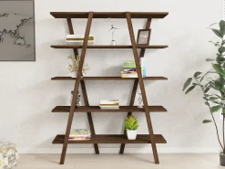 Libreria Marrone Noce 4 Ripiani Installazione Libera 120x25x150h cm, Struttura Verticale - Tertenia