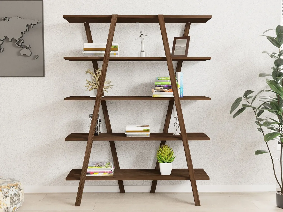 Libreria Marrone Noce 4 Ripiani Installazione Libera 120x25x150h cm, Struttura Verticale - Tertenia