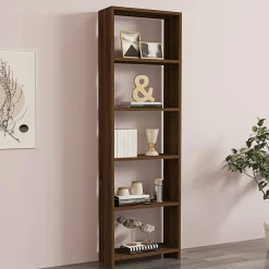 Libreria Marrone Noce 5 Ripiani Utilizzabile Come Divisorio Locale 154.8x34x180h cm, Struttura Bifacciale - Colli