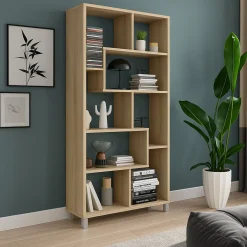 Libreria Marrone Rovere Cassetti 8 Ripiani 68x25x161h cm, - Veniano