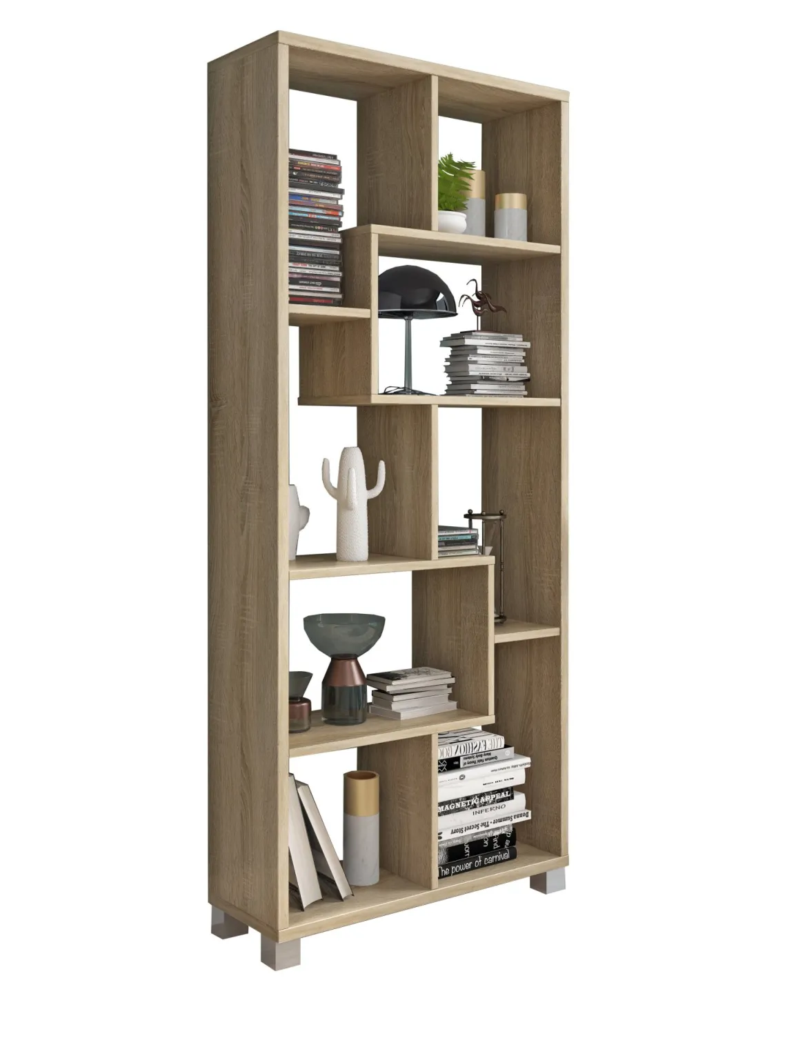 Libreria Marrone Rovere Cassetti 8 Ripiani 68x25x161h cm, - Veniano