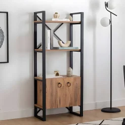 Libreria Marrone Rovere Nero 4 Ripiani Installazione Libera 30x156x60h cm, Utilizzabile Come Divisorio Locale - Pocenia