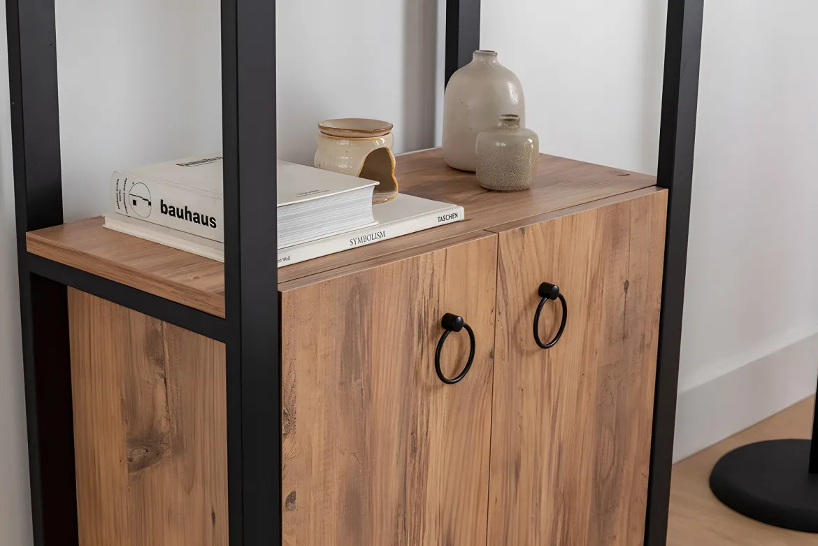 Libreria Marrone Rovere Nero 4 Ripiani Installazione Libera 30x156x60h cm, Utilizzabile Come Divisorio Locale - Pocenia