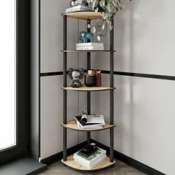 Libreria Marrone Rovere Nero 4 Ripiani Installazione Libera 34x34x139h cm, Sfumatura Colore Struttura Rovere - Sessanio