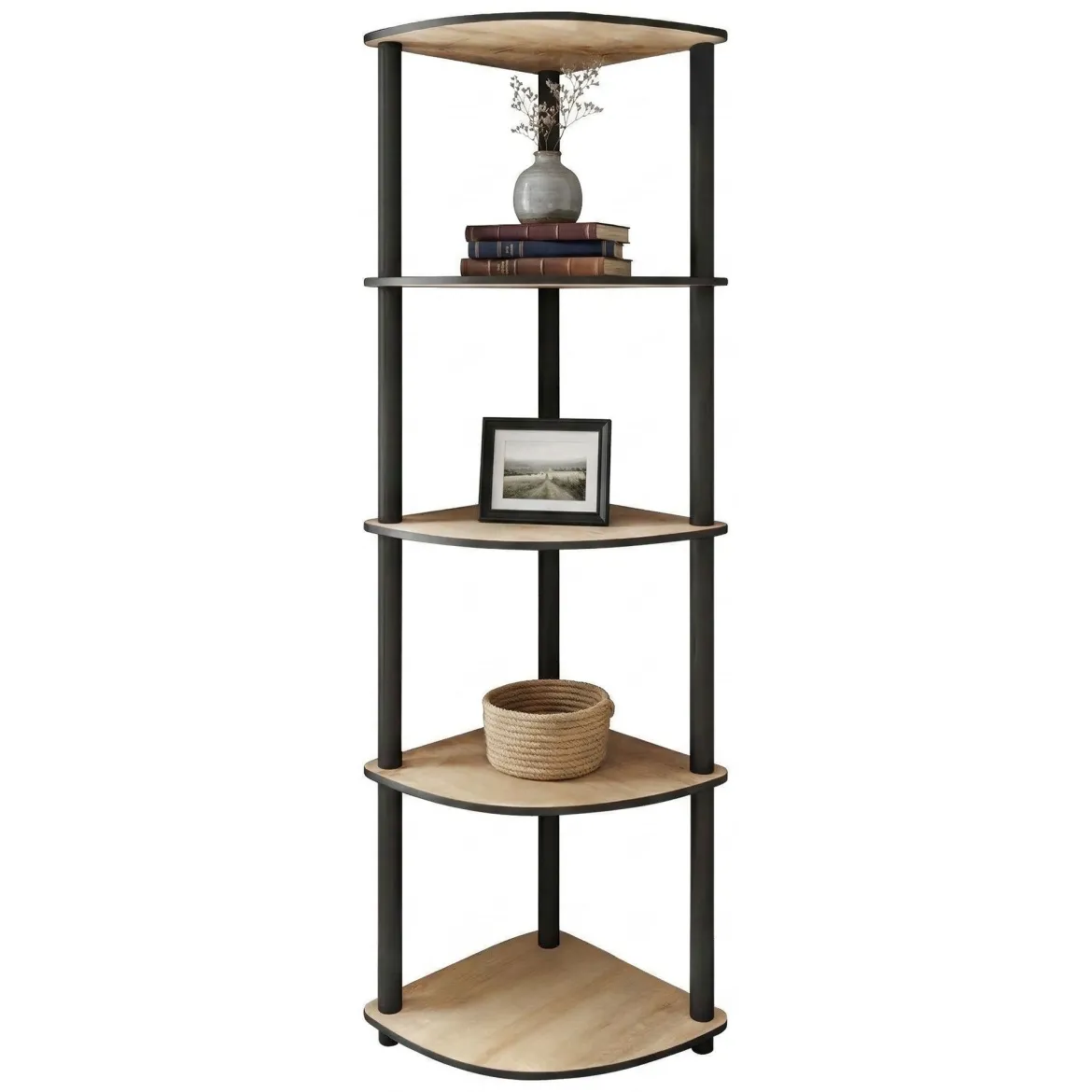 Libreria Marrone Rovere Nero 4 Ripiani Installazione Libera 34x34x139h cm, Sfumatura Colore Struttura Rovere - Sessanio