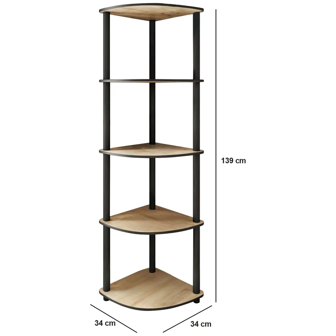 Libreria Marrone Rovere Nero 4 Ripiani Installazione Libera 34x34x139h cm, Sfumatura Colore Struttura Rovere - Sessanio