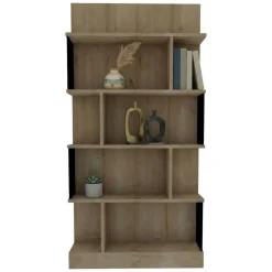 Libreria Marrone Rovere Nero 4 Ripiani Installazione Libera 80x22x160h cm, Sfumatura Colore Struttura Rovere - Pedara
