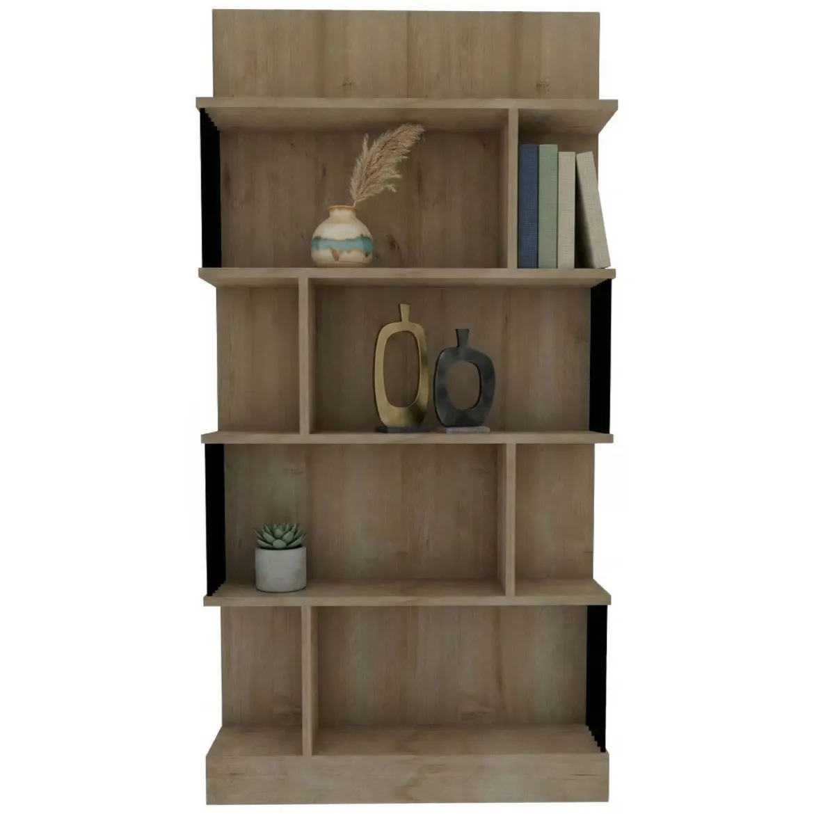 Libreria Marrone Rovere Nero 4 Ripiani Installazione Libera 85x35x180h cm, Utilizzabile Come Divisorio Locale - Luras