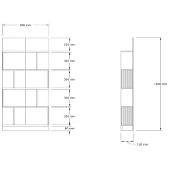 Libreria Marrone Rovere Nero 4 Ripiani Installazione Libera 85x35x180h cm, Utilizzabile Come Divisorio Locale - Luras