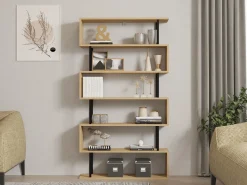 Libreria Marrone Rovere Nero 5 Ripiani Installazione Libera 90x22x163h cm, Sfumatura Colore Struttura Rovere - Stio
