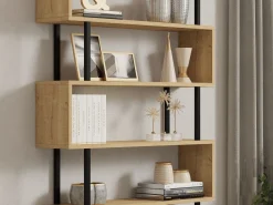 Libreria Marrone Rovere Nero 5 Ripiani Installazione Libera 90x22x163h cm, Sfumatura Colore Struttura Rovere - Stio