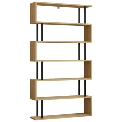 Libreria Marrone Rovere Nero 5 Ripiani Installazione Libera 90x22x163h cm, Sfumatura Colore Struttura Rovere - Stio