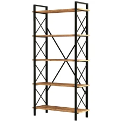 Libreria Marrone Rovere Nero 5 Ripiani Installazione Libera 90x34x180h cm, Sfumatura Colore Struttura Rovere - Mongiana