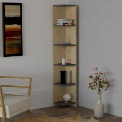 Libreria Marrone Rovere Nero Antracite 5 Ripiani Installazione Libera 25x25x160h cm, Sfumatura Colore Struttura Rovere - Tufillo