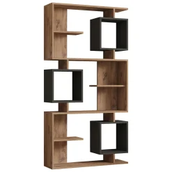 Libreria Marrone Rovere Nero Antracite 8 Ripiani Installazione Libera 90x25x172h cm, Sfumatura Colore Struttura Rovere - Cergnago