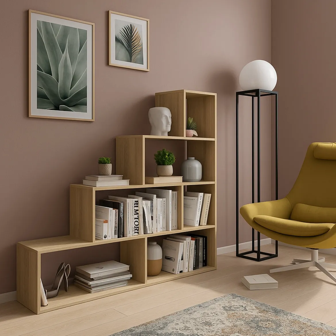 Libreria Marrone Rovere 3 Ripiani Installazione a Terra 70x24.5x142h cm, Sfumatura Colore Struttura Rovere - Prisco