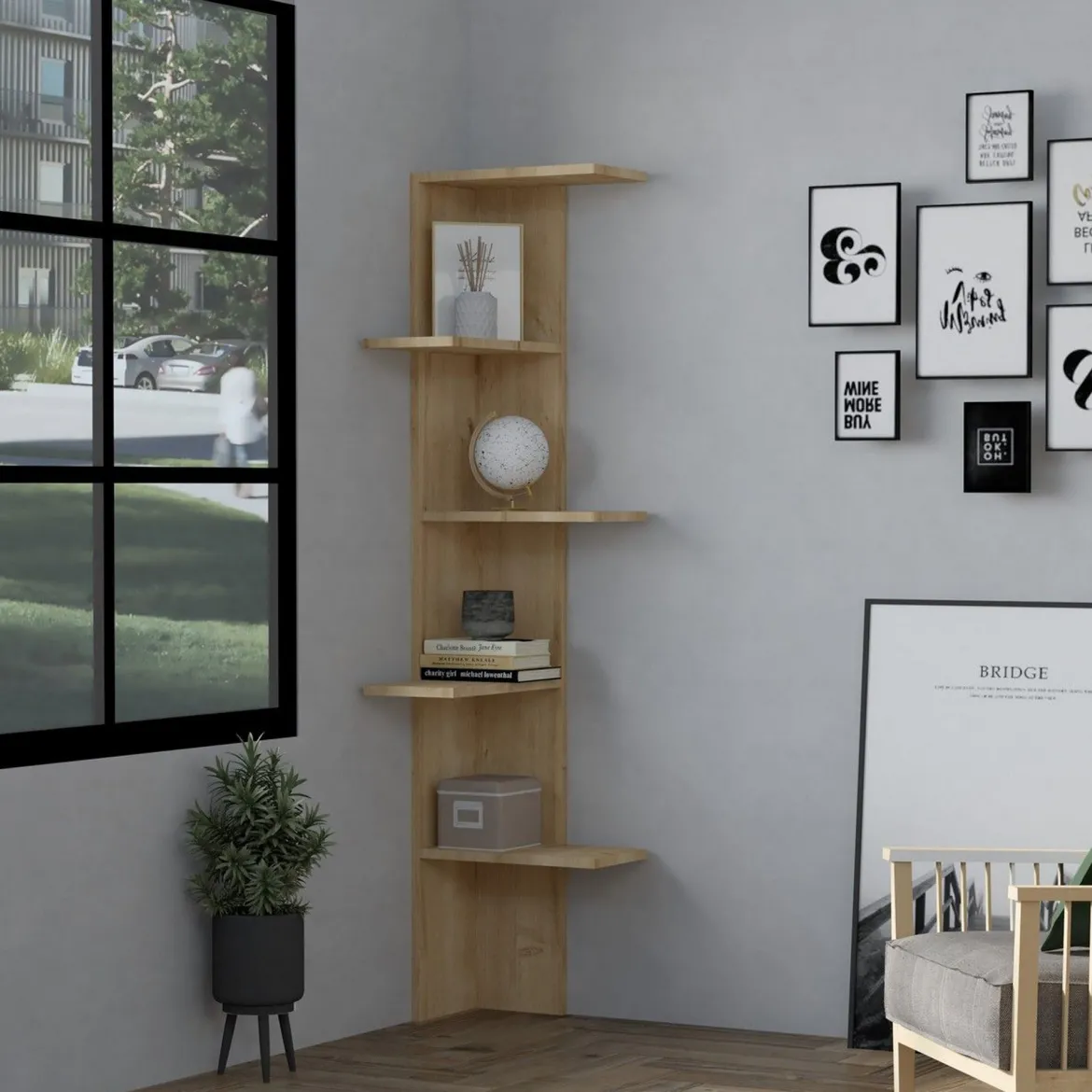 Libreria Marrone Rovere 4 Ripiani Installazione Libera 52x19x150h cm, Struttura Verticale - Nave