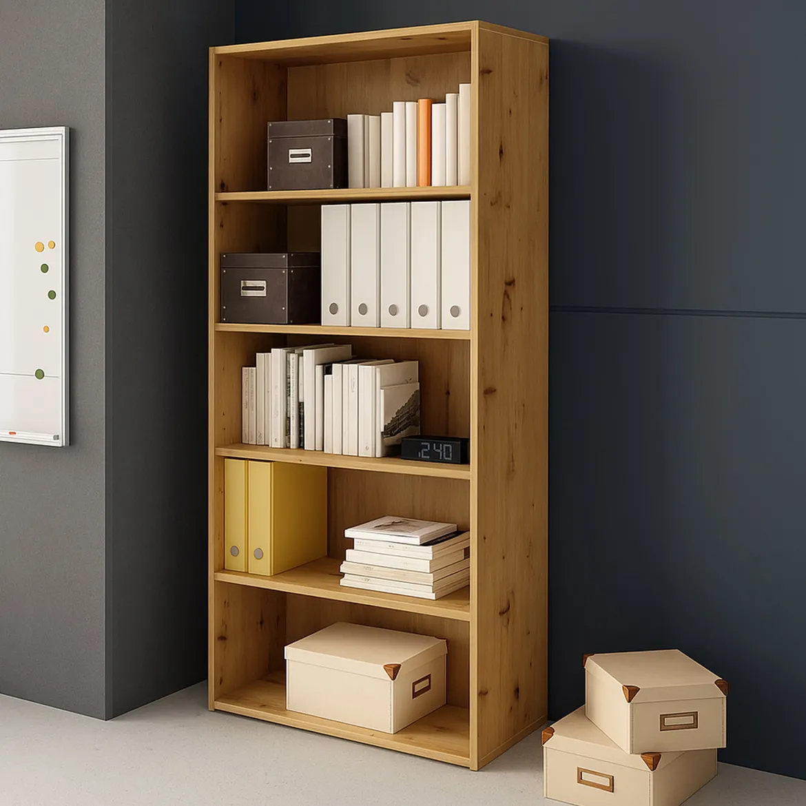 Libreria Marrone Rovere 5 Ripiani Installazione Libera 50x20x160h cm, Struttura Verticale - Paupisi