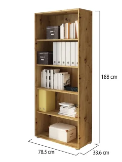 Libreria Marrone Rovere 5 Ripiani Installazione Libera 50x20x160h cm, Struttura Verticale - Paupisi