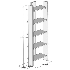 Libreria Marrone Rovere 5 Ripiani Installazione Libera 64x30x180h cm, Struttura Verticale - Mantello