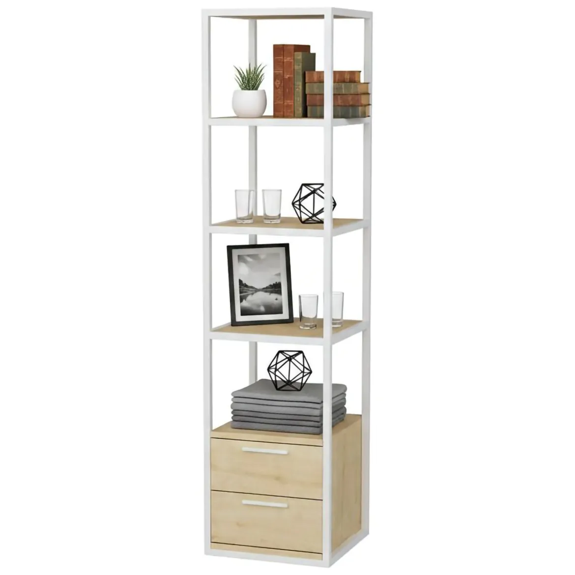 Libreria minimal bianca e rovere 39x169h cm - Arsim