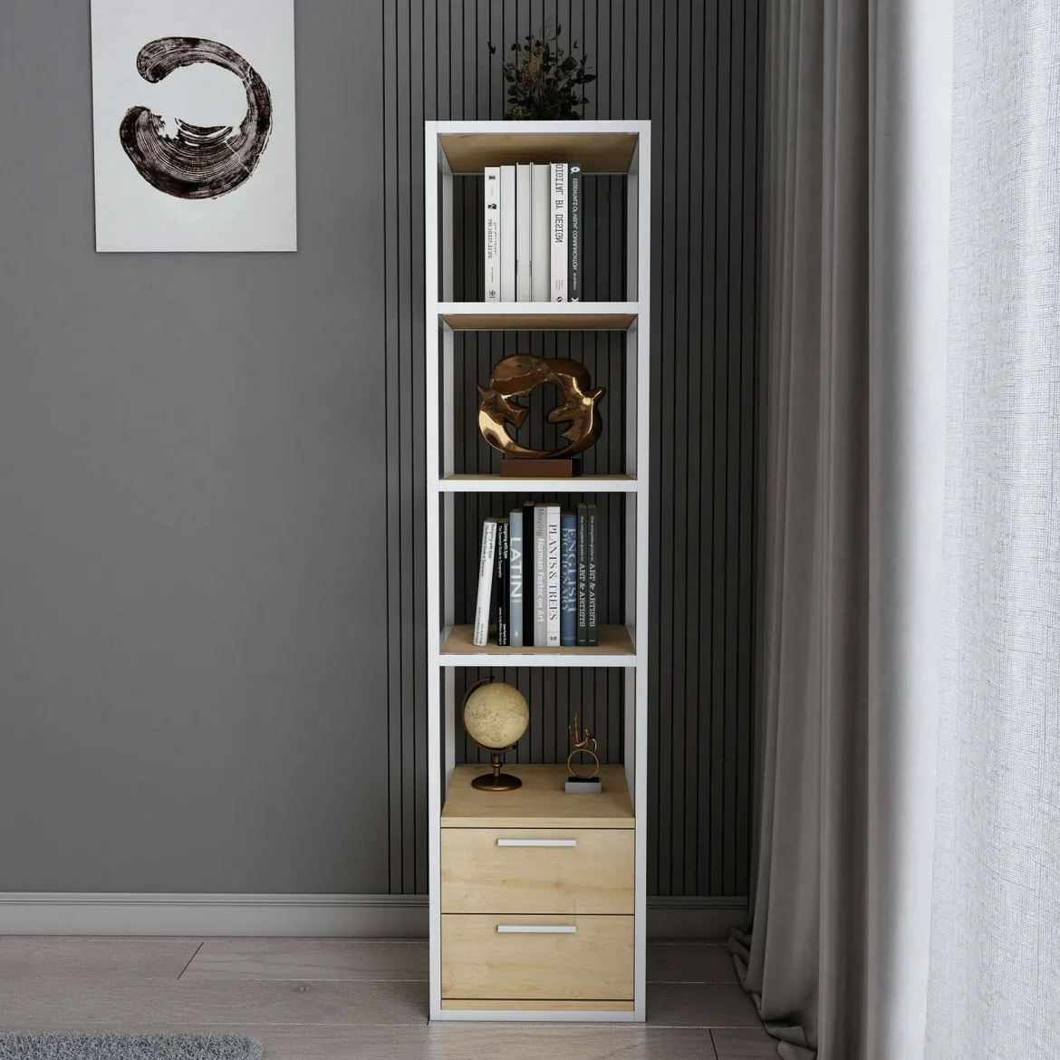 Libreria minimal bianca e rovere 39x169h cm - Arsim