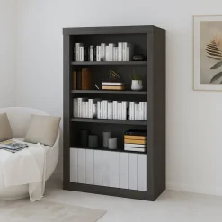 Libreria Nero Antracite Grigio Cemento 3 Ripiani 2 Ante 105x42x191h cm, Installazione a Terra - Spinoso