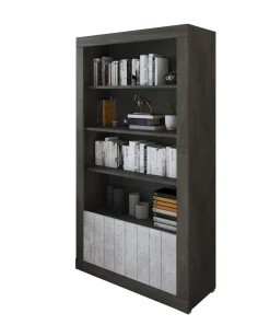 Libreria Nero Antracite Grigio Cemento 3 Ripiani 2 Ante 105x42x191h cm, Installazione a Terra - Spinoso